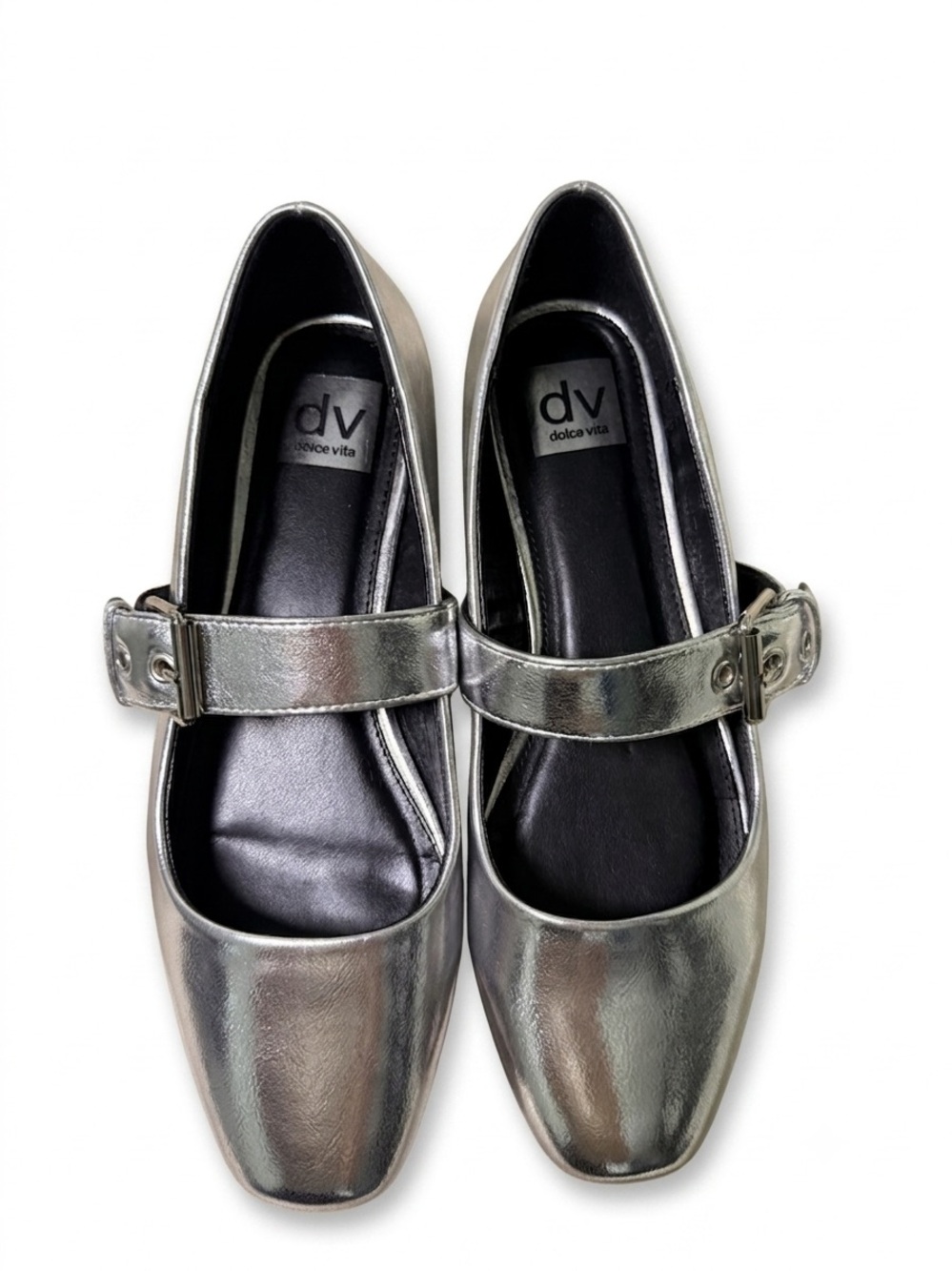 Dolce Vita Mellie Silver Metallic Mary Jane Flats Women’s Size 8.5